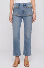 Load image into Gallery viewer, Studded Patch Pocket Flare Jeans
