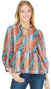 Geo Stripe Flounce Top
