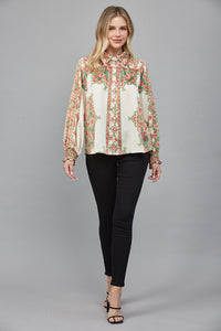 Abstract Floral Button Up