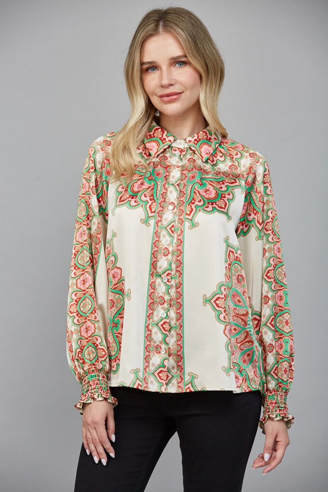 Abstract Floral Button Up