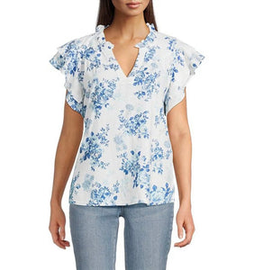 Floral Split V-neck Top