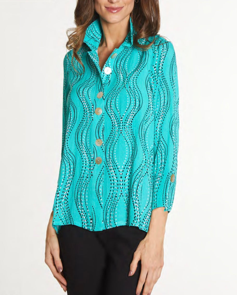 Wave Print Button Front Tunic