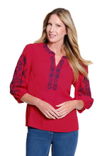 Load image into Gallery viewer, Crinkle Woven Top with Contrast Enmbroidery
