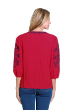 Load image into Gallery viewer, Crinkle Woven Top with Contrast Enmbroidery
