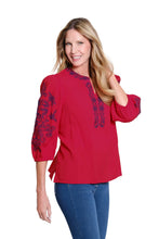 Load image into Gallery viewer, Crinkle Woven Top with Contrast Enmbroidery
